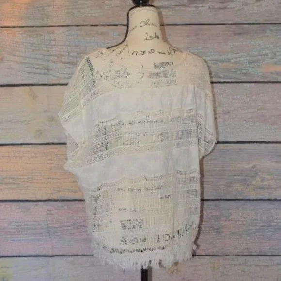 Victorian Short-Sleeve Cream Crochet Top Off-White Peasant Hippy Hippie 1X 2X - Picture 2 of 3